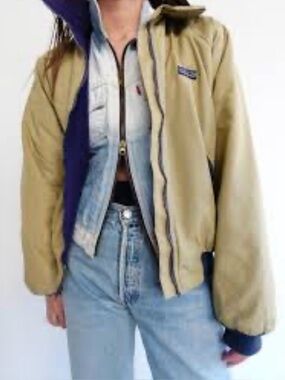 Vintage L.L. Bean Khaki Bomber Jacket with Navy Lining